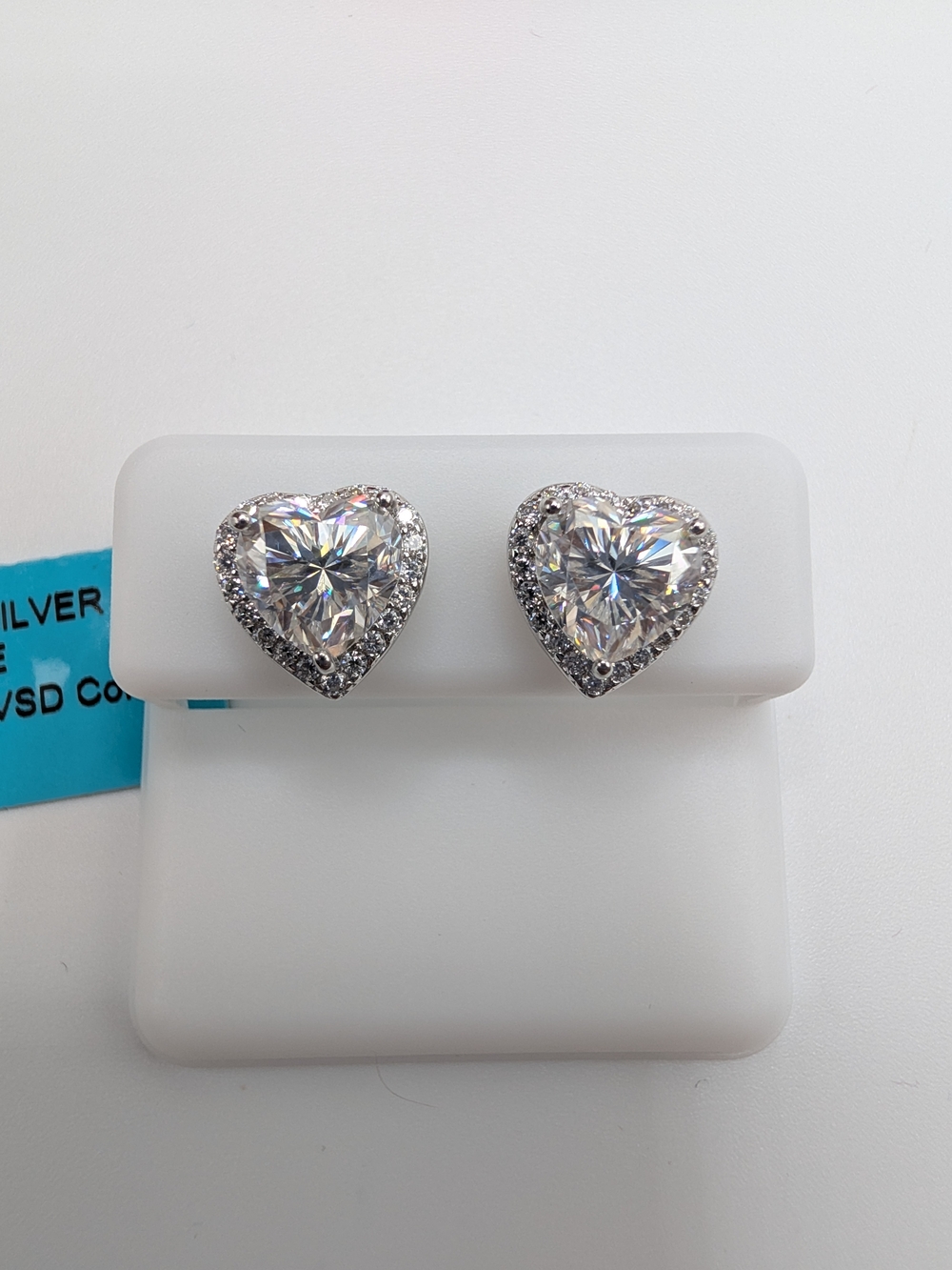 NWT 4.36 CTW Heart Moissanite Halo Stud Earrings 925 Sterling Silver VVS D Color